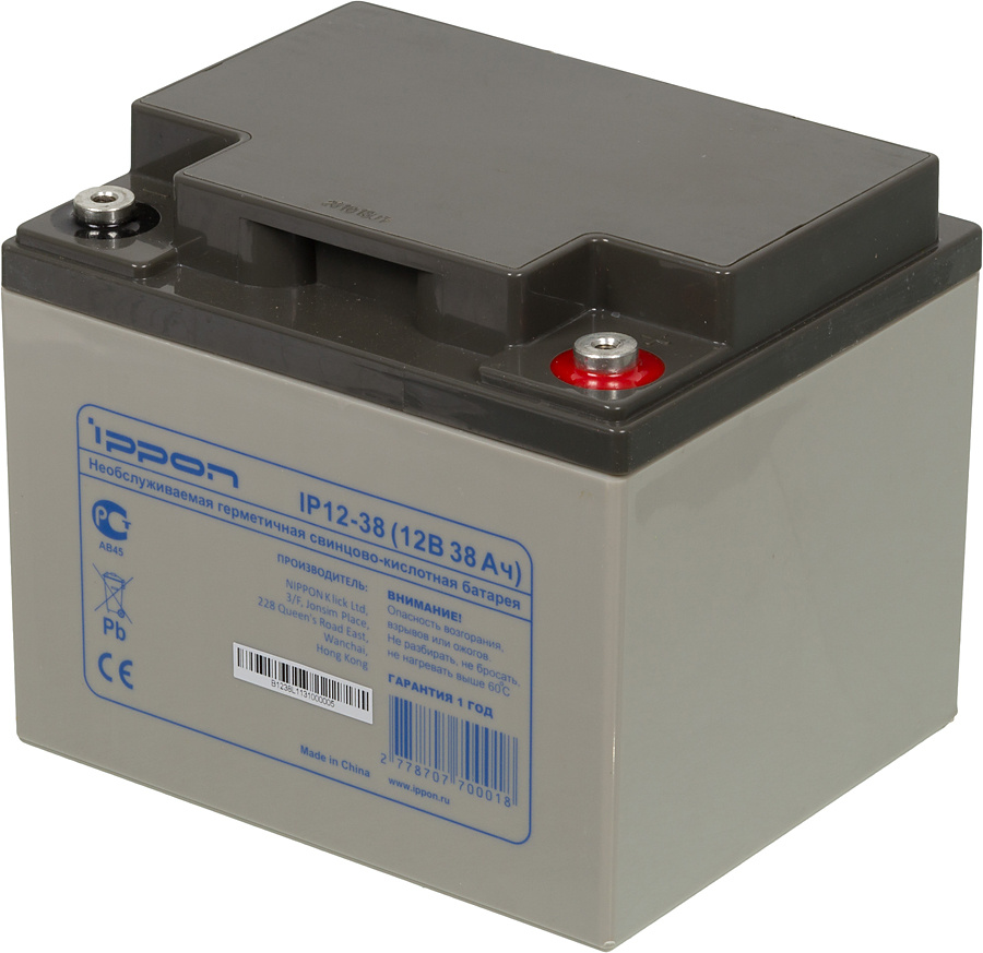Ippon - Батарея для источников бесперебойного питания Необслуживаемая герметичная свинцово-кислотная батарея IPPON IP 12-38 (12В 38 АЧ)